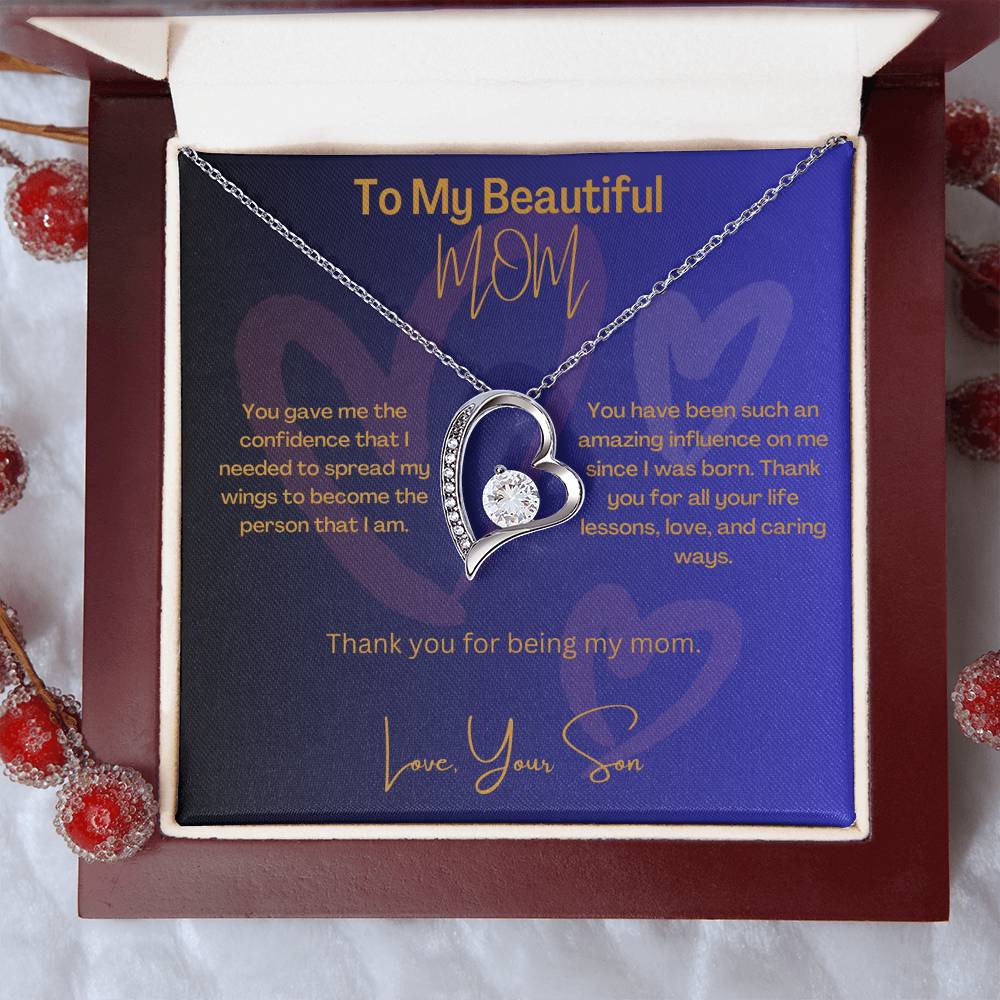 Beautiful Mom | Thank You | Love Heart Necklace