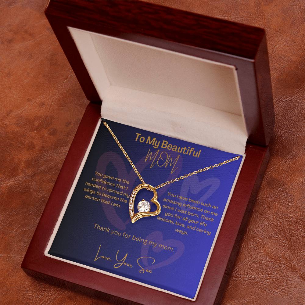 Beautiful Mom | Thank You | Love Heart Necklace