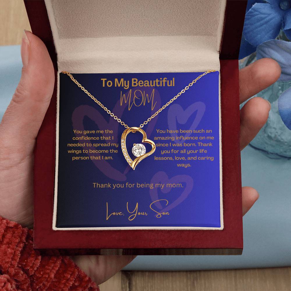 Beautiful Mom | Thank You | Love Heart Necklace