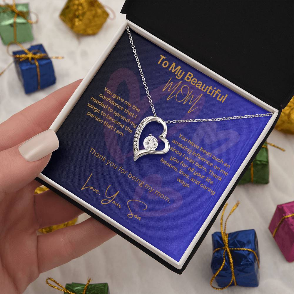 Beautiful Mom | Thank You | Love Heart Necklace