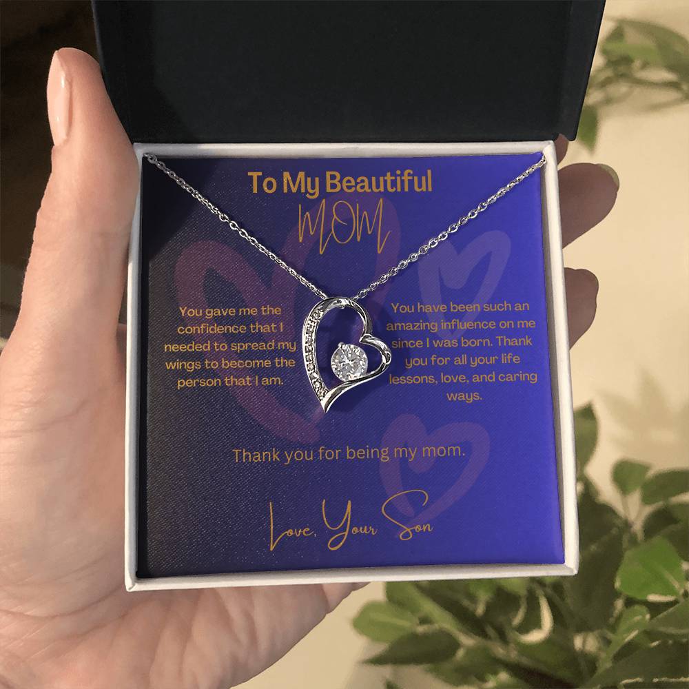 Beautiful Mom | Thank You | Love Heart Necklace