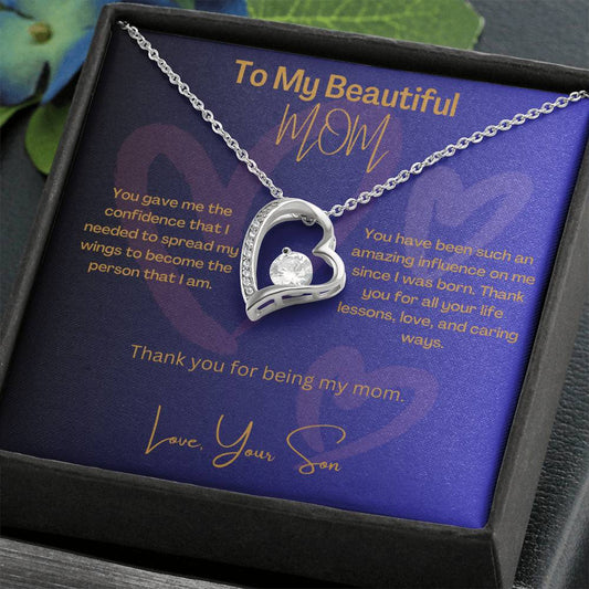 Beautiful Mom | Thank You | Love Heart Necklace