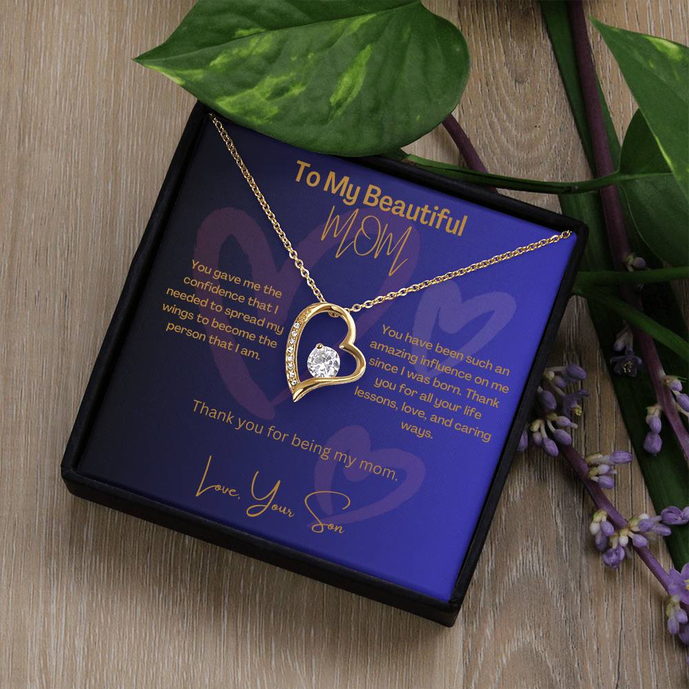 Beautiful Mom | Thank You | Love Heart Necklace