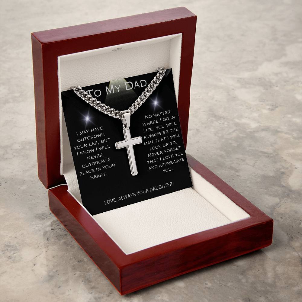 To Dad  |  Cross Necklace on Cuban Chain  |  From Daughter