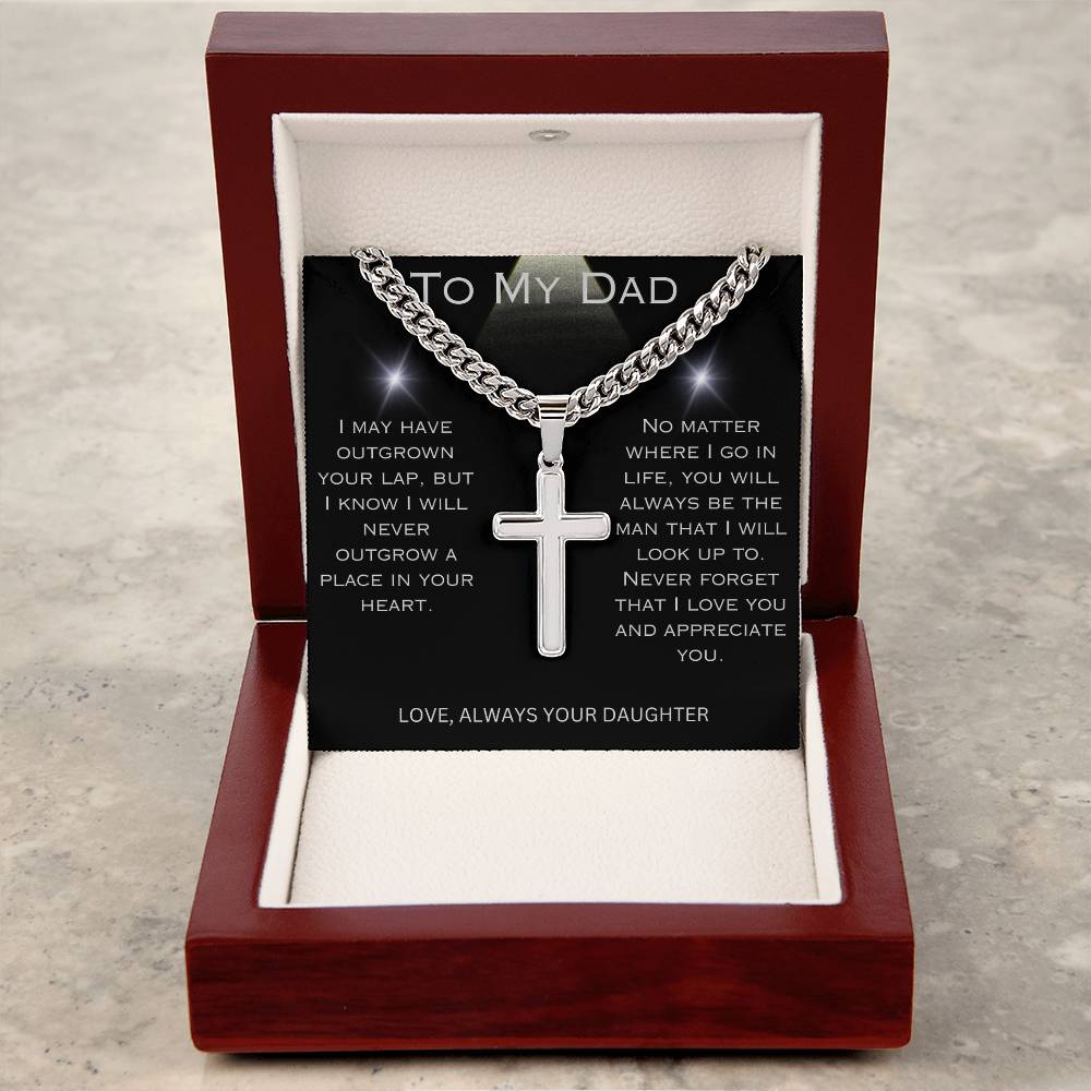 To Dad  |  Cross Necklace on Cuban Chain  |  From Daughter